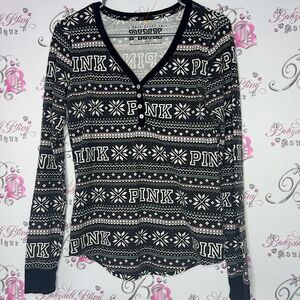 Victoria secret pink thermal waffle knit holiday shirt long sleeve 2015 rare